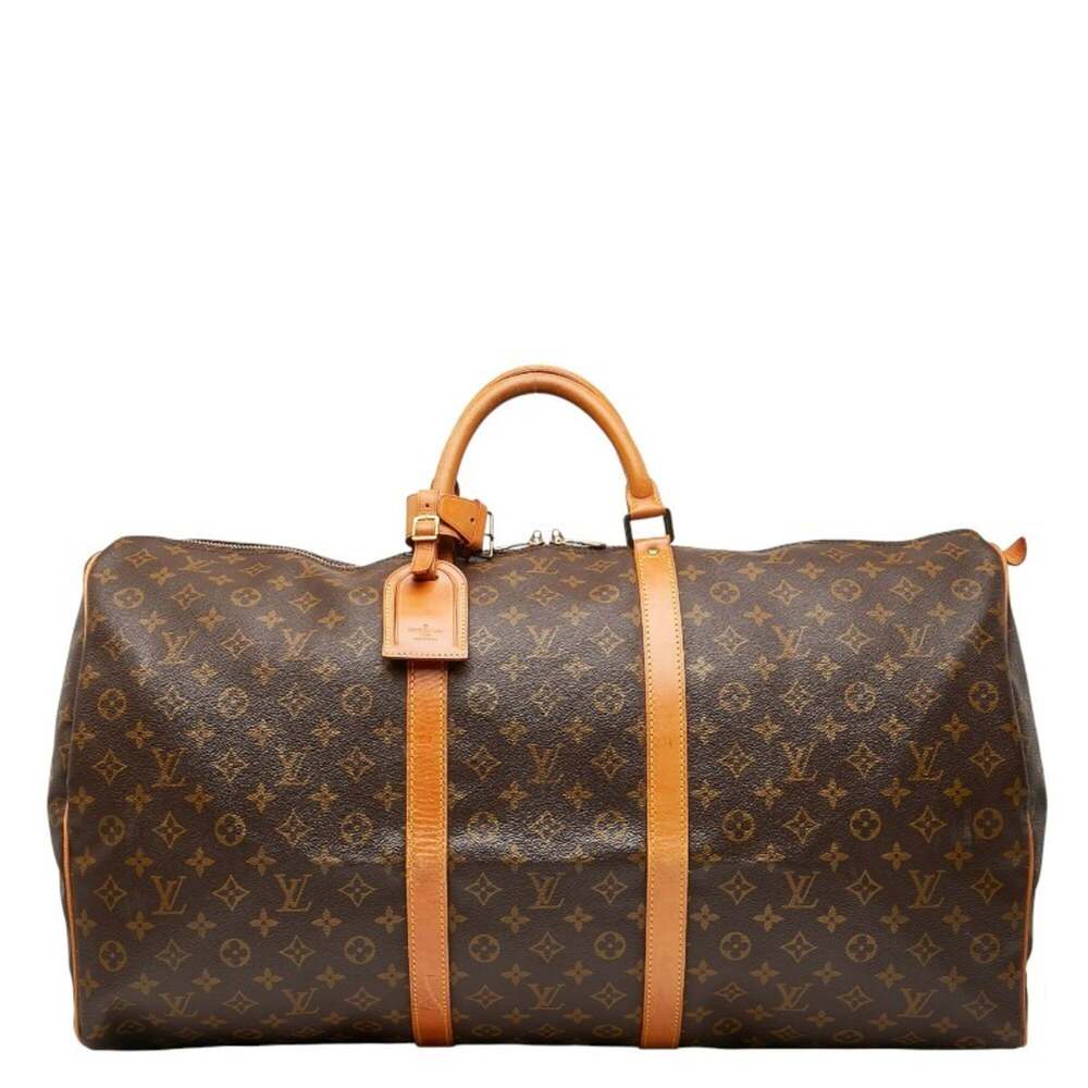 LOUIS VUITTON Authentic Brown Monogram Leather Keepall 60 Boston Bag